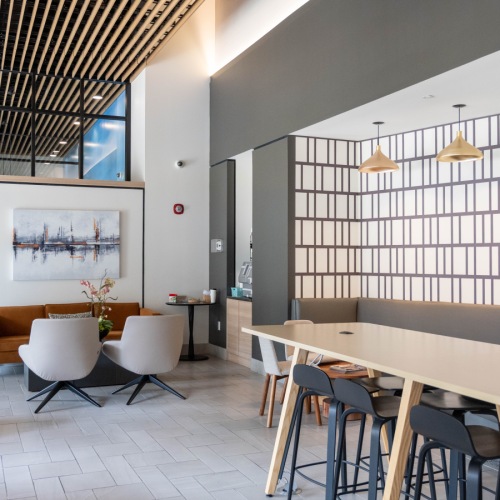 working table, chairs and coffee maker